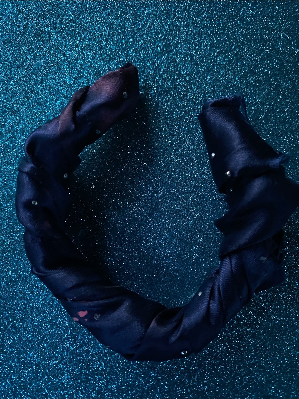 Satin Twisted Black Headband with Subtle Stud Details